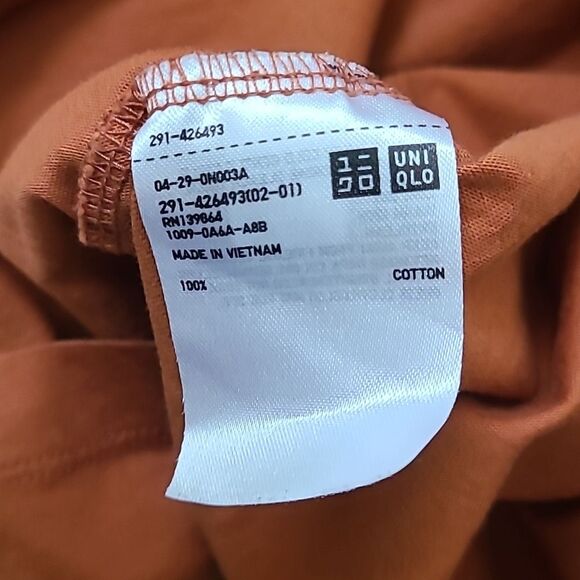 Uniqlo Burnt Orange V Neck 100% Cotton Dress Boxy Sleeveless Medium Summer Women - Picture 5 of 6